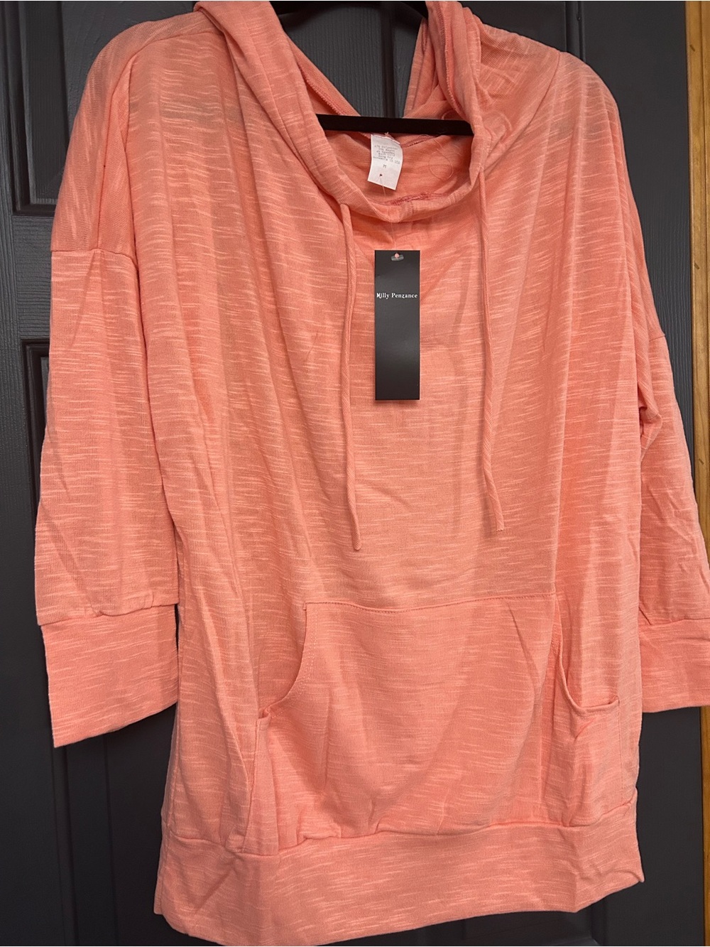 Lightweight Coral Peach Hoodie Tunic with Kangaroo Pocket